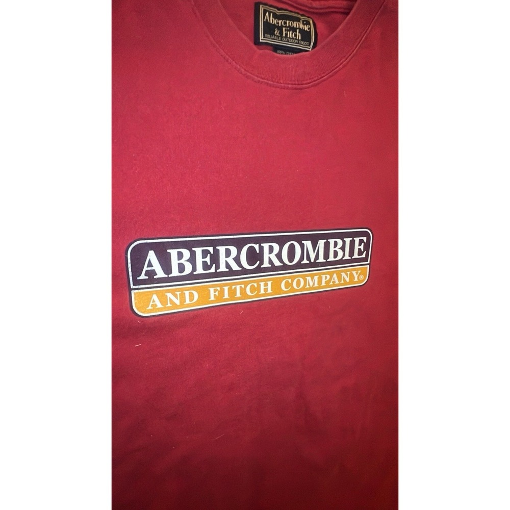 VTG Y2K Abercrombie And Fitch Long sleeve Box Logo Tee Red Mens L USA Streetwear